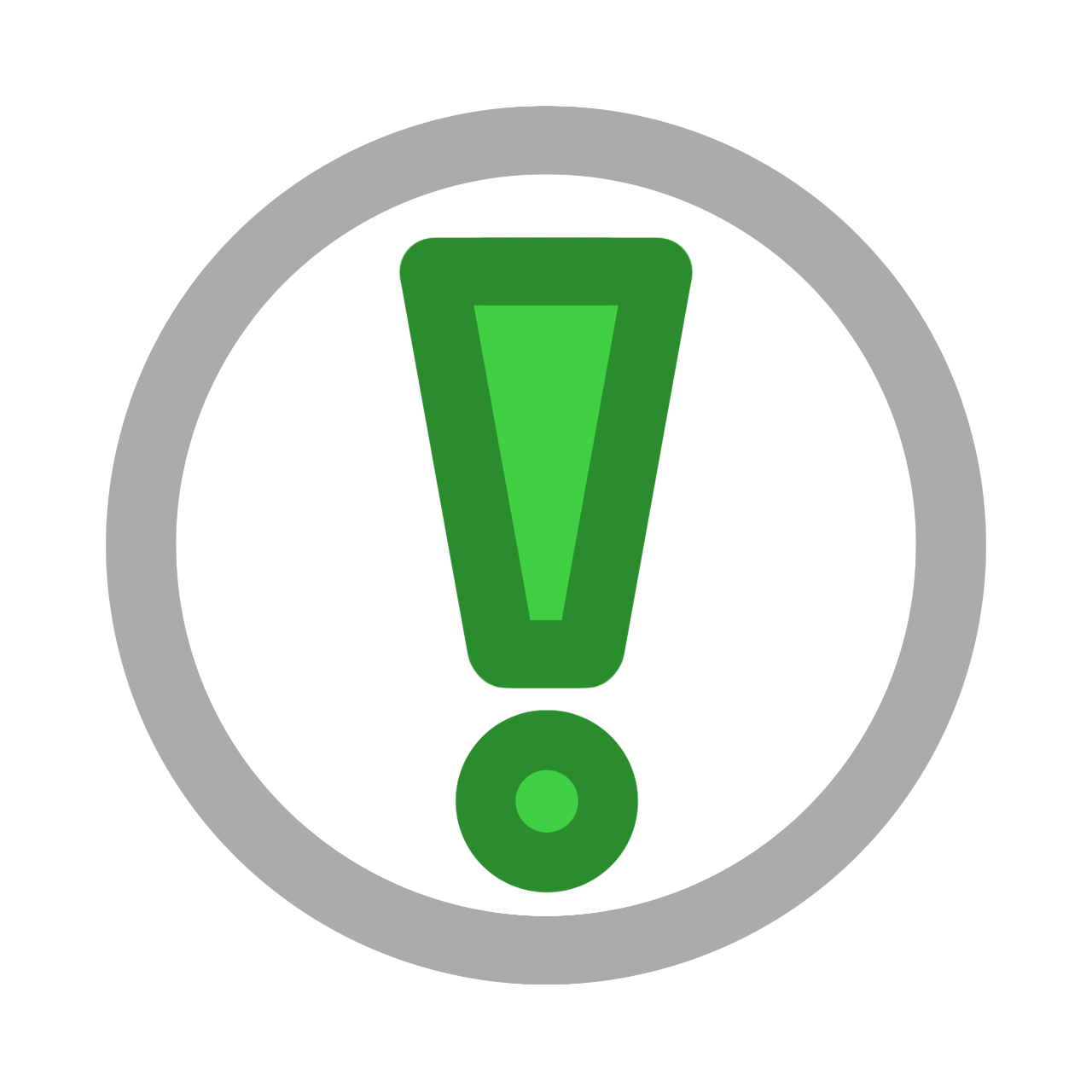 a white circle with a green exclamation point inside